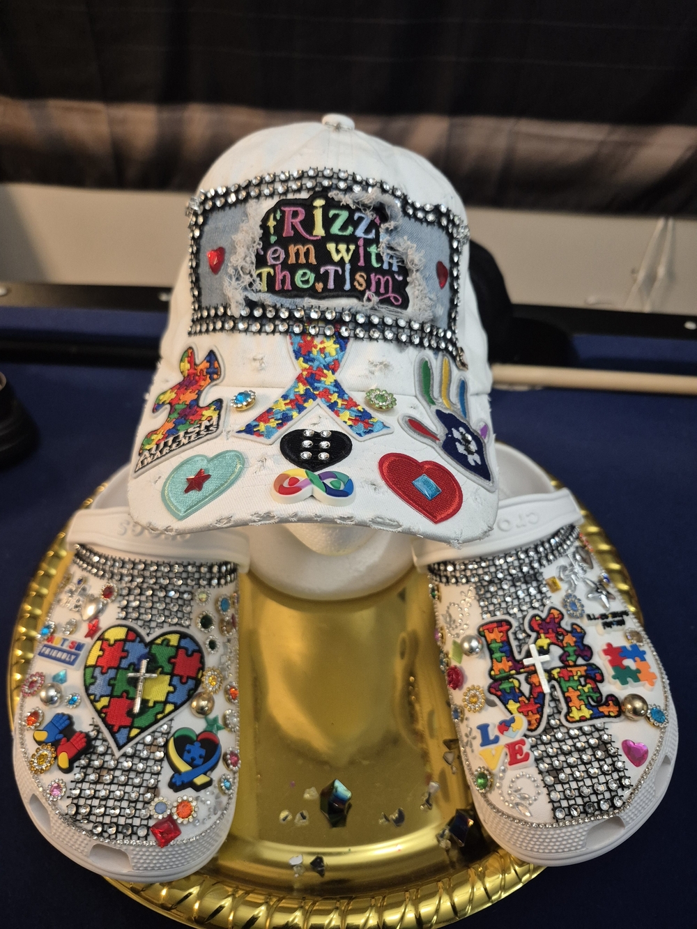 DIY White Embellished Cap and Croc Set - Autism Awareness